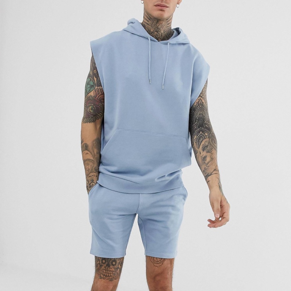 ASOS DESIGN tracksuit sleeveless oversized hoodie/skinny short in blue